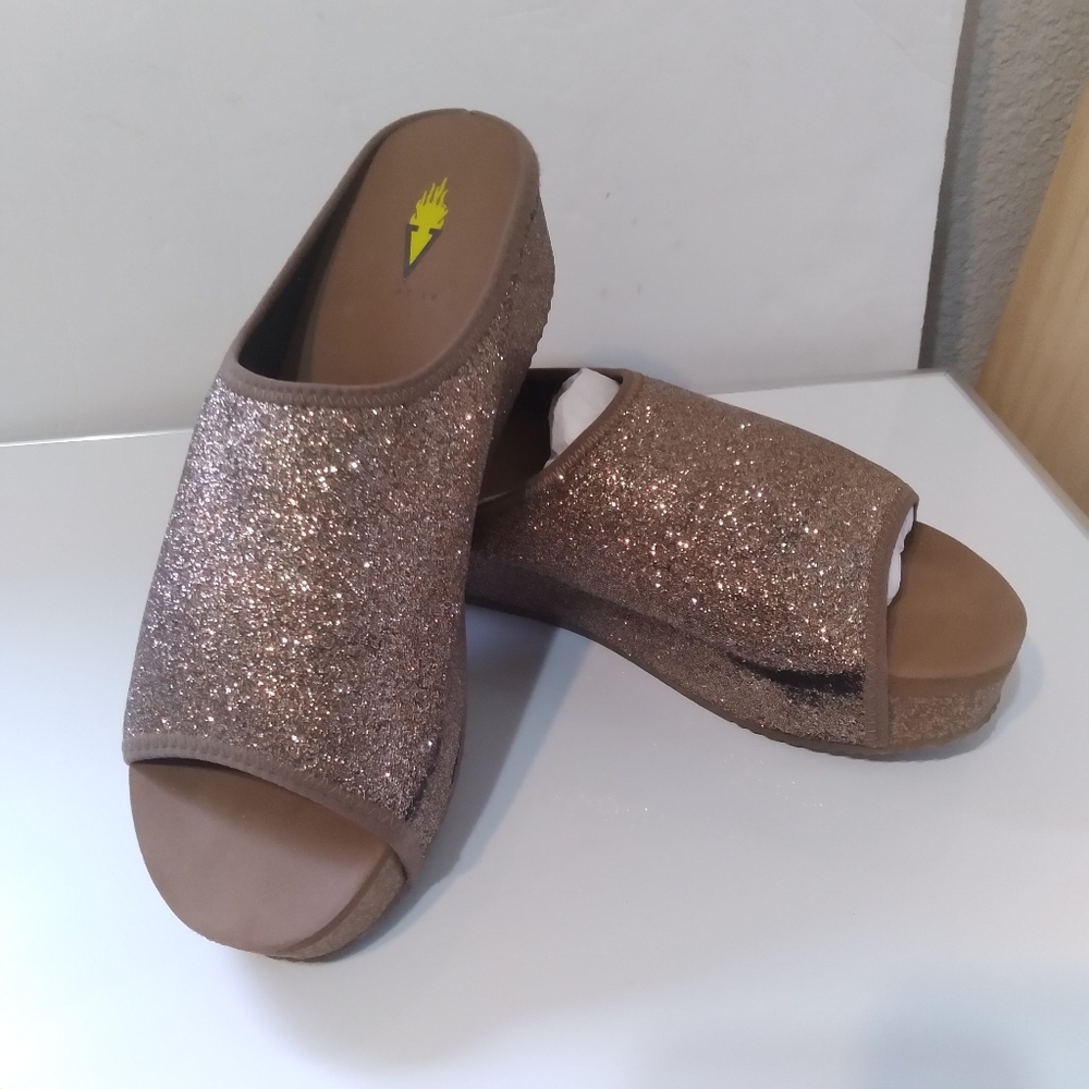 Volatile Festina Platform Slides Womens Size 9 Bronze Glitter